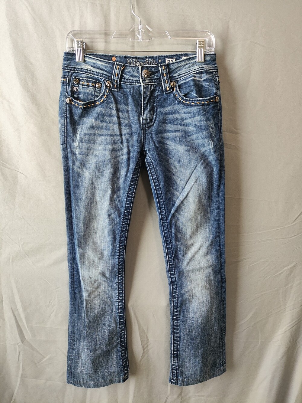 Miss Me Jeans Womens 27 Blue Mid-Rise Boot Cut Embroidered Distressed Denim